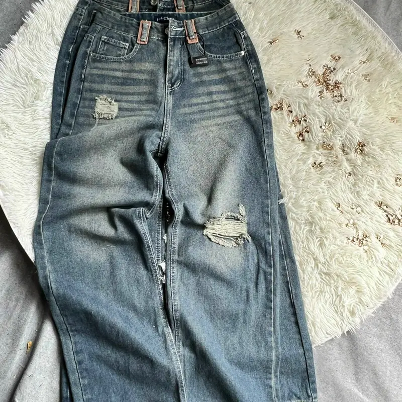 Quần Jean Nữ Ống Suông Rộng Phối Đai Kiểu Lưng Cao Nâng Mông S2 Women - Mẫu Mới - Pants 7