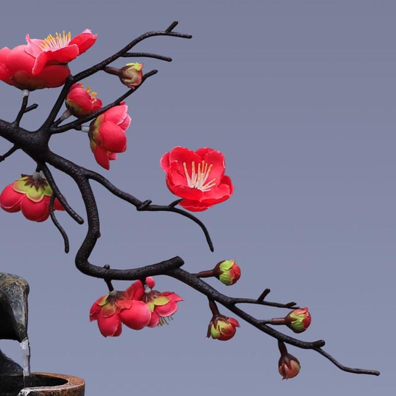 New Resin Indoor FengShui Ornaments Water Fountain 15.7in Flower Vase Waterfall Fountain with Simulated Decorative Trees Indoor Waterfall Study Office Tea Room 6