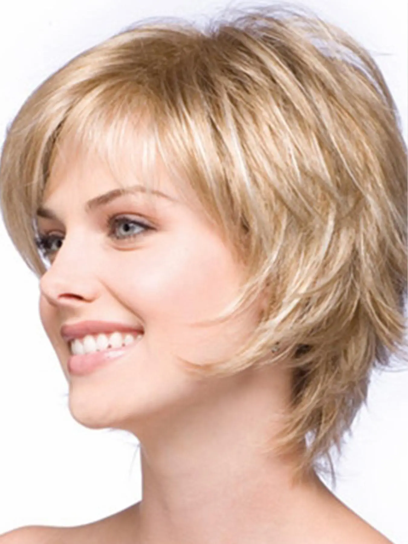 Short Blonde Flip Wigs for Women, Gorgeous Fluffy Wigs with Bangs, Synthetic Full Machine Wigs for Party, Daily Use