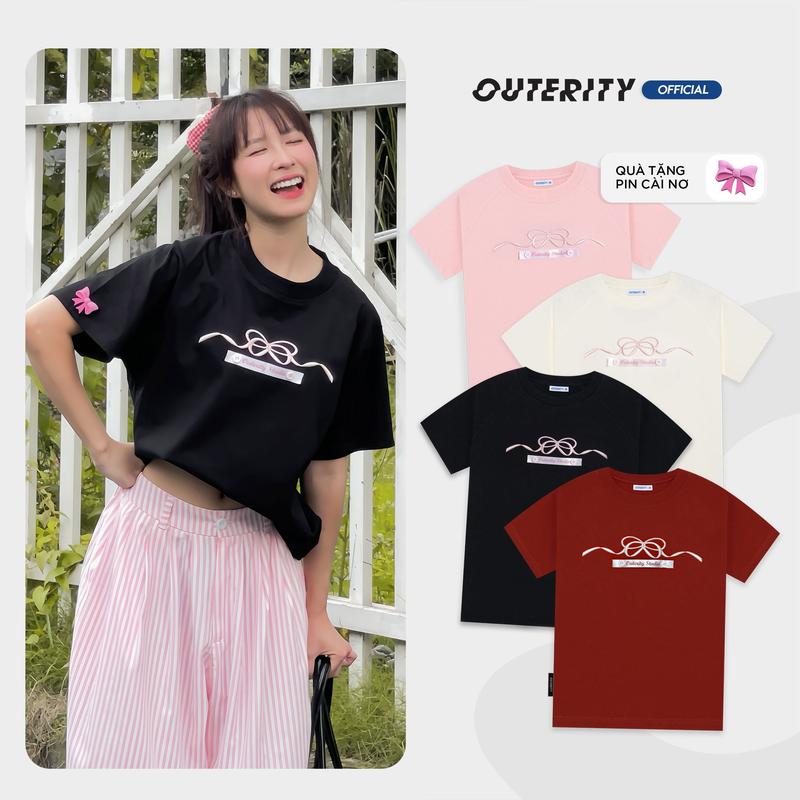 Áo Thun Baby Tee Outerity Bow Tie Thêu Nơ / Quà tặng móc khóa nơ / Unisex Local Brand 2024
