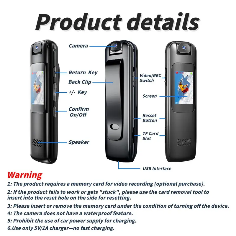 1080P HD Loop Recording Action Camera, metallic Body & Easy Clip Action Camera, Sports Camera for Beginners & Teens 2