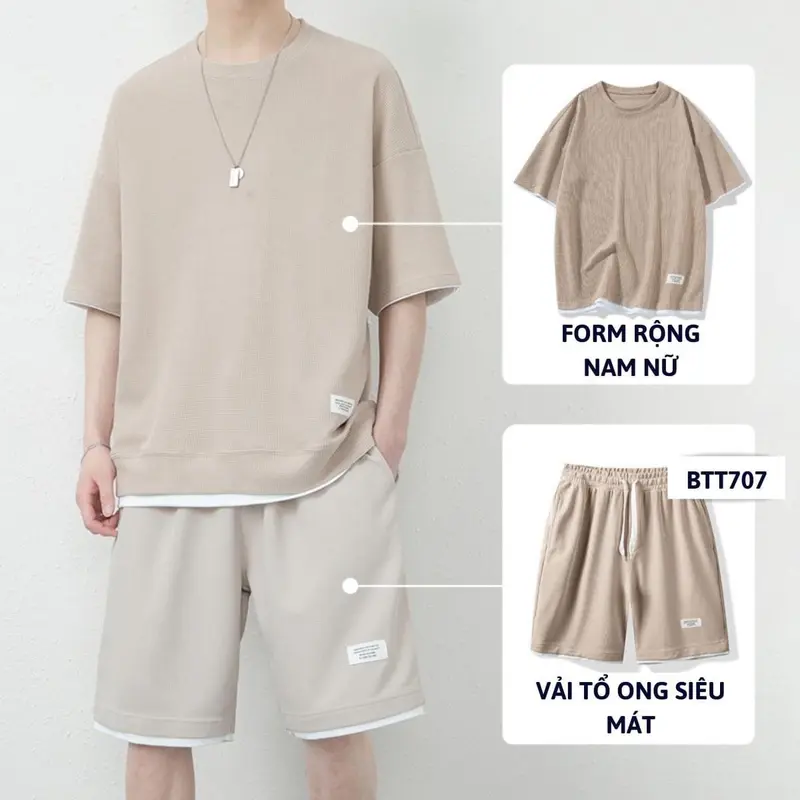 Bộ quần áo thun tổ ong cộc tay bộ đồ hè thoáng mát thấm hút mồ hôi 2