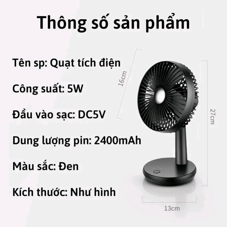 Quạt tích điện để bàn với cổng cắm sạc USB hàng nội địa Trung loại 1 . 4 cấp độ gió 4