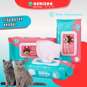 Tisu Pembersih Bulu Kucing Anjing Pet Wipes Bahan Lembut Aerizoo mandi
