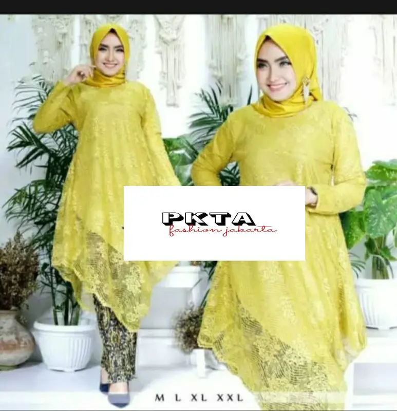 Setelan Kebaya Brokat Menceng/Miring Liza Koleksi Atasan Kondangan Tunik Panjang - Batik, Dress 3