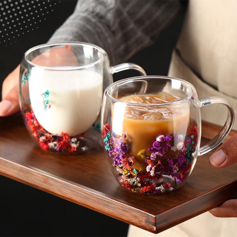 Product Introduction of Cốc cà phê thủy tinh, hai lớp, hoa đầy màu sắc, cách nhiệt, trong suốt, thích hợp cho cà phê, latte, túi trà, đồ uống 13
