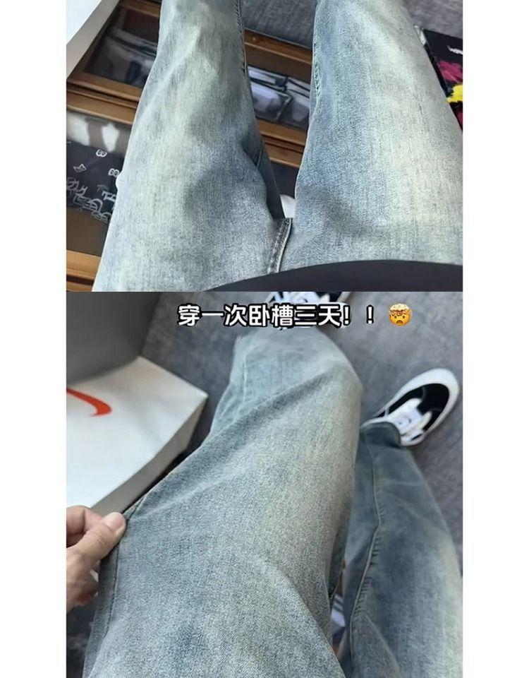Product Introduction of Quần Jean Mỏng Màu Xanh Dương, Phong Cách Cổ Điển Dành Cho Nam Giới, Dài, Trang Phục OOTD, Quần Đường Phố Cao Cấp Mỹ, Quần Ống Đứng Machete Cleanfit 4