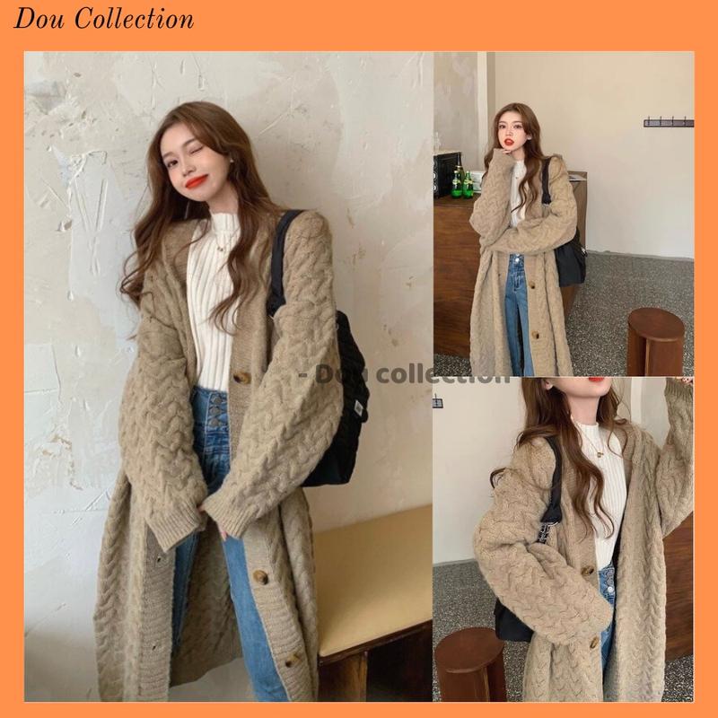 [Nowship2h] Áo Khoác Len Thừng Cardigan Nữ Dài Màu Be Trơn Phong Cách Basic Thu Đông - Mã TA008
