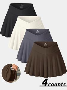 Women's Solid High Waist Sports Skort, Athletic Breathable Comfortable Pocket Design Skort, Tennis Attire, Ladies Sportswear for Indoor Outdoor Wear, Clothing, Skirtswomen