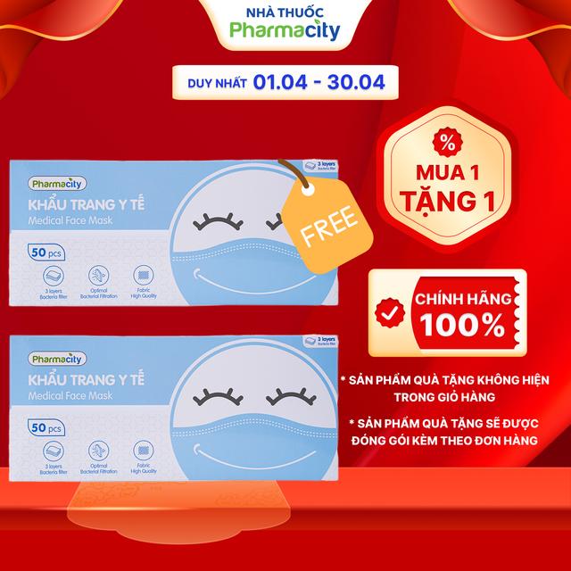 Khẩu trang y tế màu xanh 3 lớp Pharmacity chất lượng cao (Hộp 50 cái)