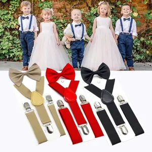 Suspender anak laki laki Kupu Kupu Setelan Bretel + Bowtie Bretel Pesta Anak2 Set Wedding Merah Bridesmaid Cowok Wanita