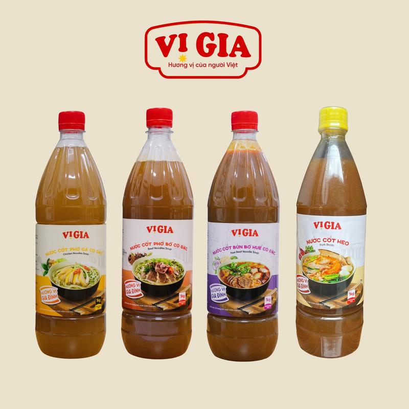 Combo 4 chai  Nước Cốt ( Phở - Bún ) Bò - Gà - Huế - Heo, thơm ngon chuẩn vị, an toàn, tiết kiệm Vị Gia Food. nuoccot pho Nước Sốt Gia Vị