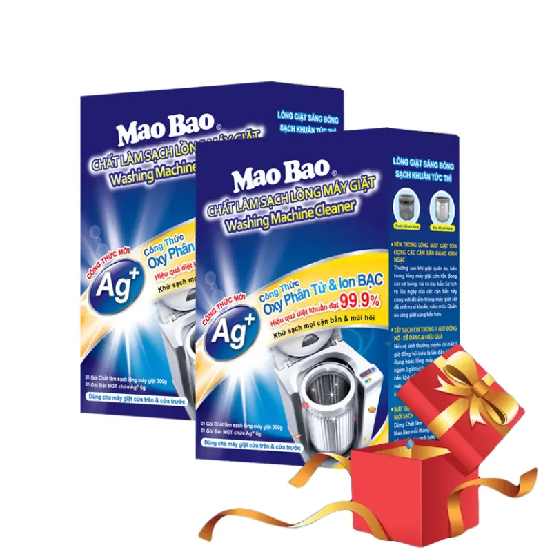 Combo 2 Hộp Bột Tẩy Vệ Sinh Làm Sạch Lồng Máy Giặt Mao Bao 306g + Quà tặng - Khử mùi, nấm mốc, tẩy cặn bẩn hiệu quả