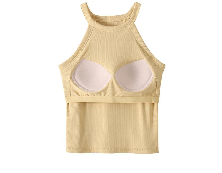 Product Introduction of Halter Vest with Chest Pad for Women Slim Fit Inner Wear One-Piece Cup Spaghetti Straps Outerwear Yoga Beauty Back Long Sleeveless Top Summer Womenswear Lingerie 5