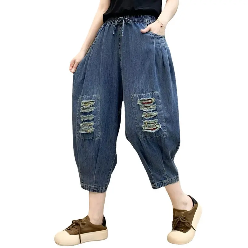 Quần Jean lửng họa tiết rách dài 80cm phong cách trẻ trung cá tính M20