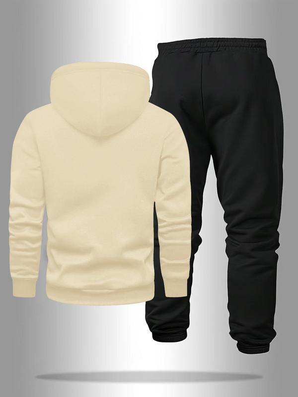 Men's Letter Print Drawstring Hoodie & Pocket Sweatpants Two-piece Set, Casual Long Sleeve Hooded Top & Jogger Pants for Fall & Winter, Men's Two-piece for Daily Wear, Mens Paris Tracksuit, Winter Outfits, 2000s Streetwear Outfits 7