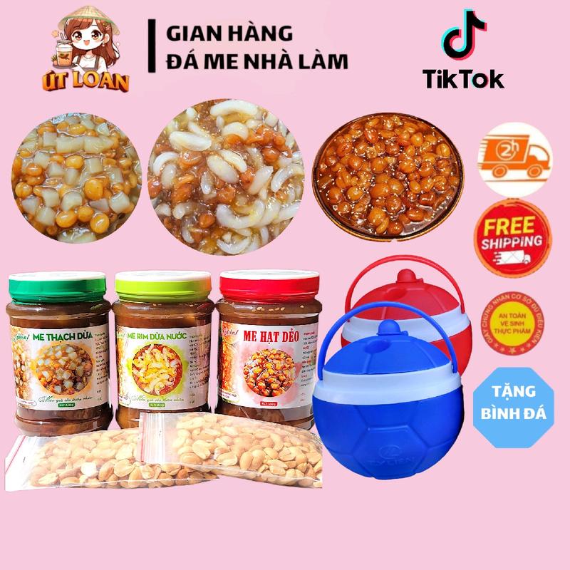 [TẶNG BÌNH] Combo 3 hủ (hủ 550gr) 1,6kg mix: (ME DẺO, ME RIM ĐÁC, ME ĐÁC MÍT, ME DỪA NƯỚC, ME DỪA NƯỚC MÍT, ME THẠCH DỪA, ME TRUYỀN THỐNG) tặng bình đá trái banh 1,2lít màu ngẫu nhiên, kèm 2 gói đậu phộng rang 6