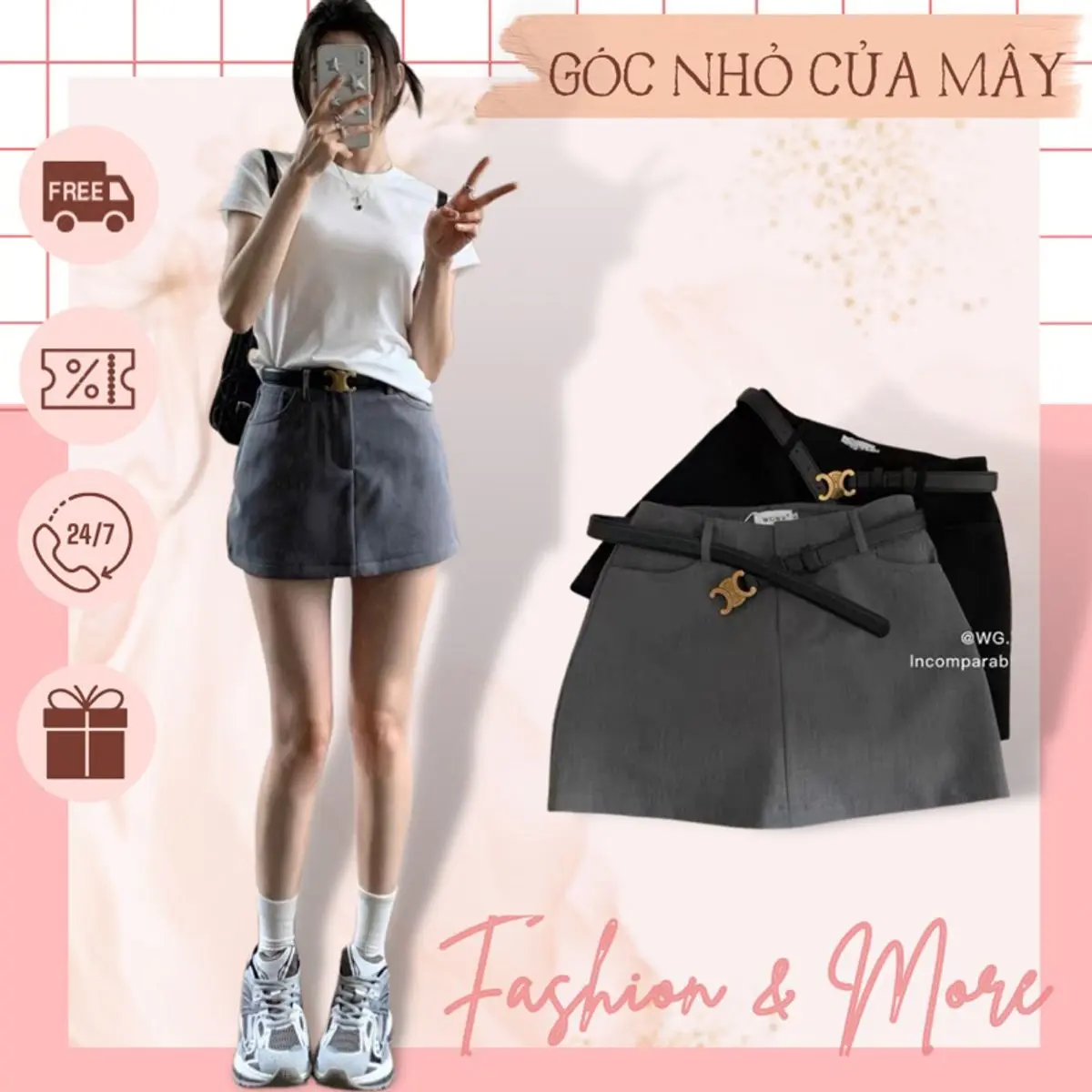 GNCM - Chân váy ngắn WG.WE mã #3908 kèm belt GNCM