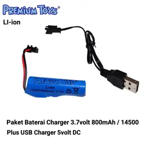 Baterai Charger 3.7 volt 14500 / 800mAh Li-ion  untuk Mobil Mainan RC / Remote control + USB Charger baterai