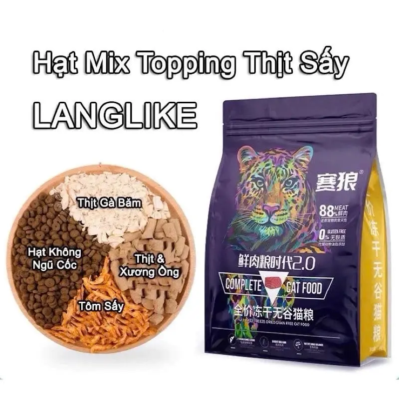 (5KG) Hạt Mix Topping Thịt Sấy LangLike cho mèo mọi lứa tuổi