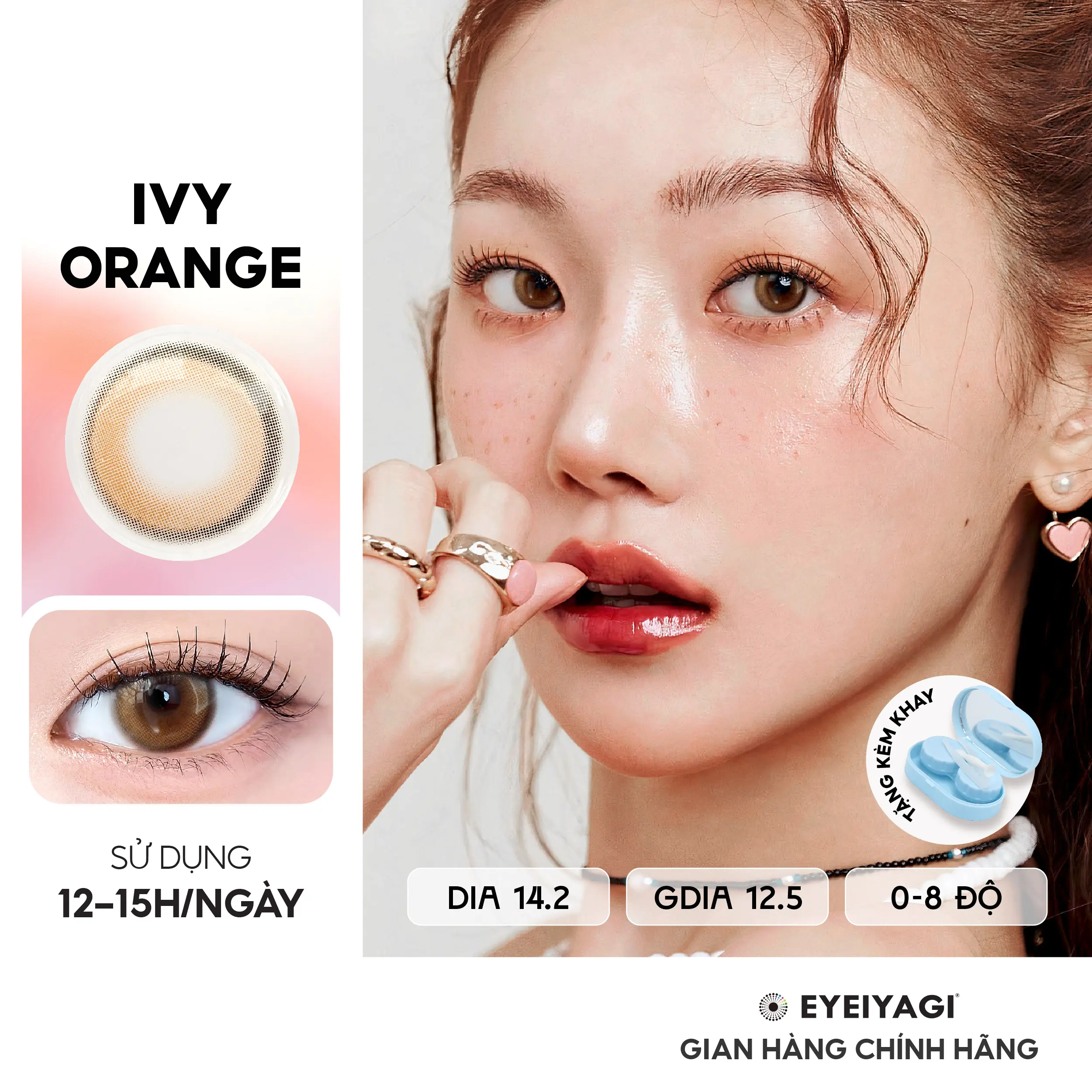 Kính áp tròng EYEIYAGI nâu cam  Ivy Orange cận 3 tháng độ cận 0-8 DIA 14.2mm | Lens chính hãng Hàn Quốc