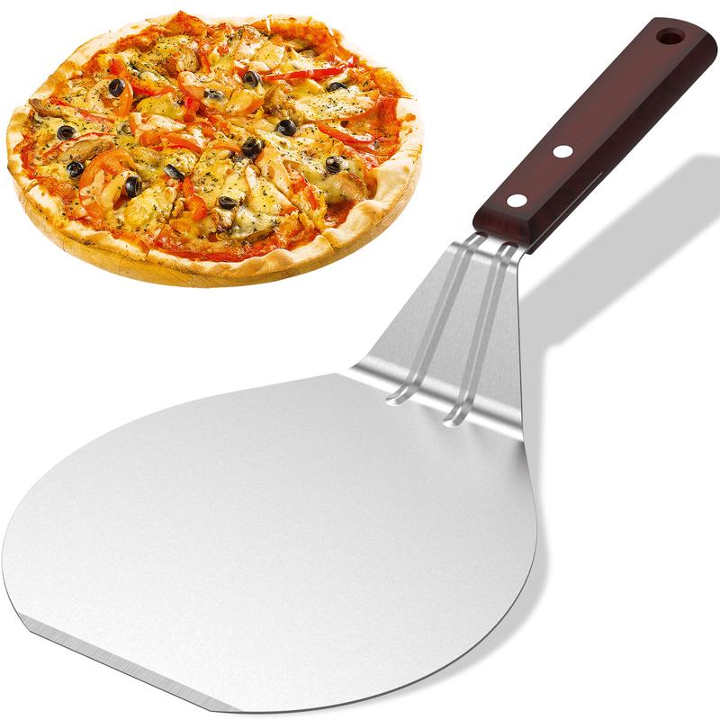 Stainless Steel Pizza Peel Metal Round Pizza Paddle Pizza Spatula with Wood Handle Cake Lifter Transfer Tray Pizza Shovel for Baking Homemade Pizza and Bread or Cheese Serving Tray 13.2x6.5inch Pp9kA 8
