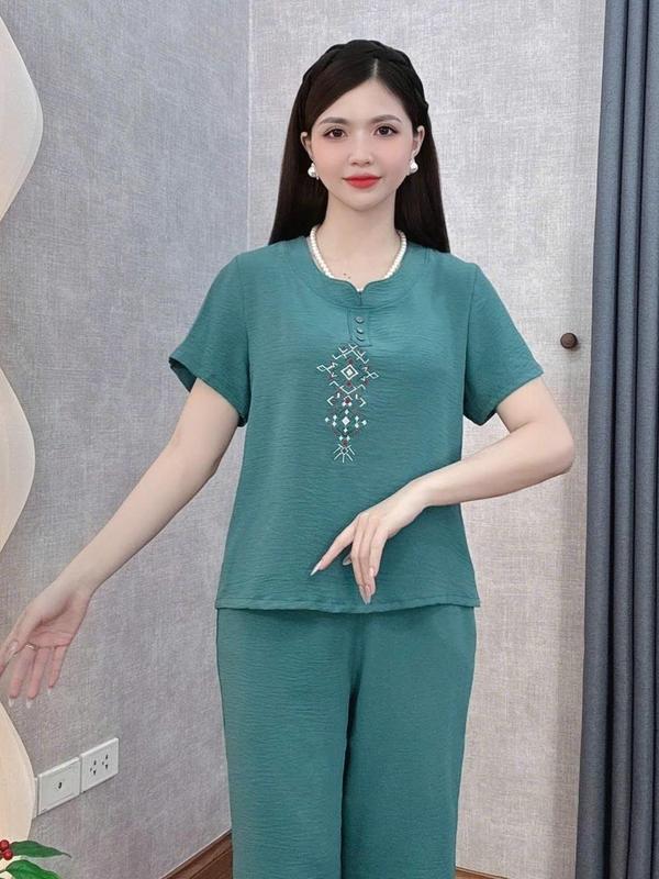 Bộ đồ trung niên, b39 đồ bộ mặc nhà Loudra shop  đồ bộ tặng mẹ quần lửng áo cộc hàng đũi hàn Top  Nữ Women Voi Ong