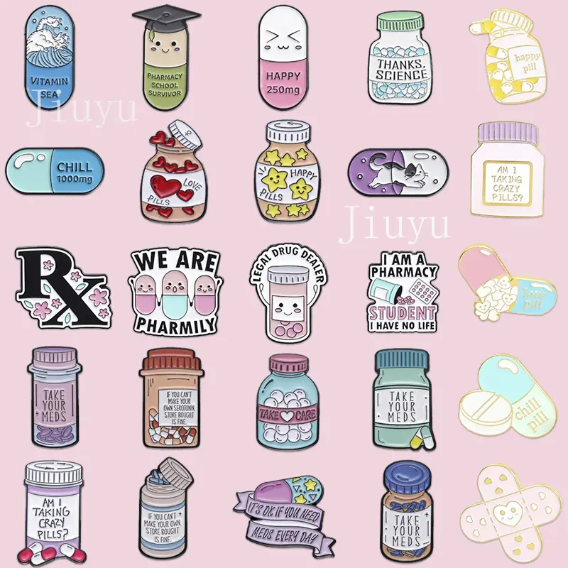 Happy Pills Enamel Pin Creative Capsules Badge Fun Letter We Are Pharmily Brooches Medical Gifts for Students Doctor Nurse