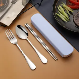 Set Alat Makan Stainless Steel Nordic Sendok Garpu Sumpit + Kotak Penyimpanan Anti Karat Stylish – Biru