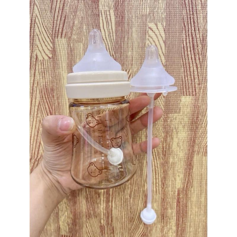  Núm ti kèm ống hút quả tạ thay thế bình sữa cổ rộng chống sặc bú mọi tư thế cho bé S M L XL 