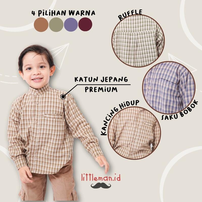 Kemeja Anak Lengan Panjang Gingham Series Motif Kotak Kerah Koko Shanghai Littleman.id 1