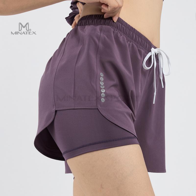 Quần short đùi boxer tập gym yoga, chạy bộ, quần bơi 2 lớp cho nữ Đ1/S1 MINATEX, vải thoáng mát, lớp lót mềm giãn ôm chân Sport