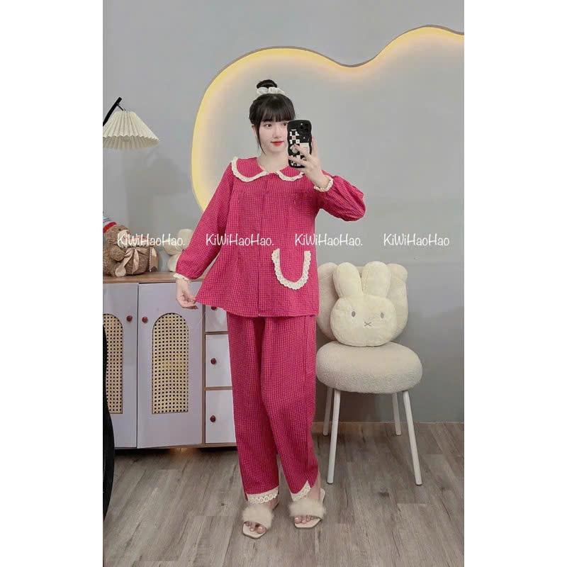 V07 - Bộ Bầu - Bộ Sau Sinh Dài Tay Đũi Xốp Mềm Mịn Cổ Sen Ren Viền 1 Túi - Áo Có Khoá Kéo Quân Có Chun Chỉnh - Freesize Dưới 72kg 8