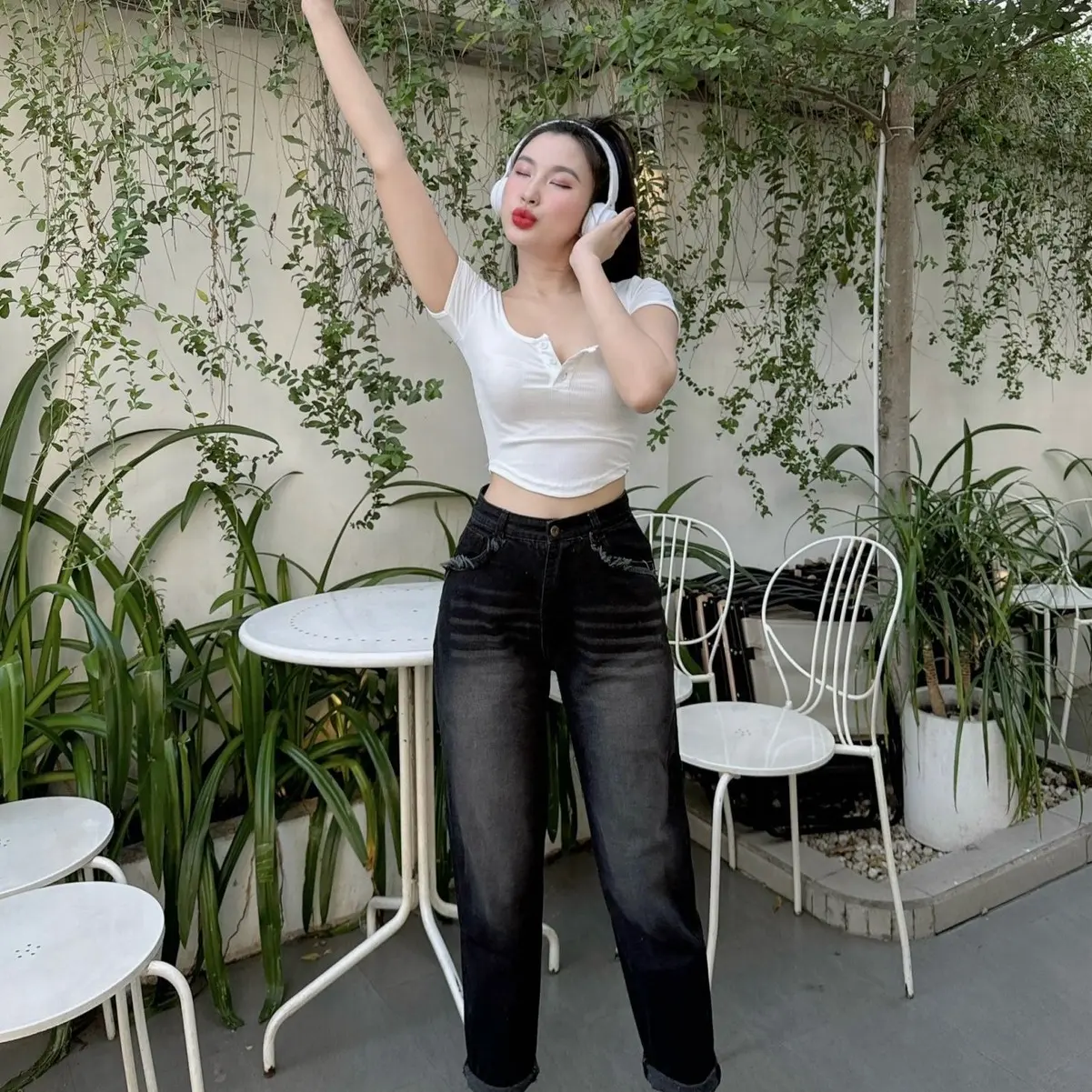 ( NẤM LÙN 94CM) QUẦN BAGGY LƯNG CAO TRƠN , HÀNG QCCC ms 81 Nữ  Women Pants Jean