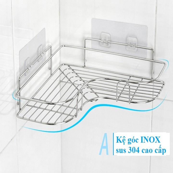 Kệ Góc Nhà Tắm Nhà Bếp Chất Liệu Inox Không Gỉ, Kệ Để Đồ Đa Năng (Tặng Kèm 2 Miếng Dán Tường Siêu Chắc Chắn)