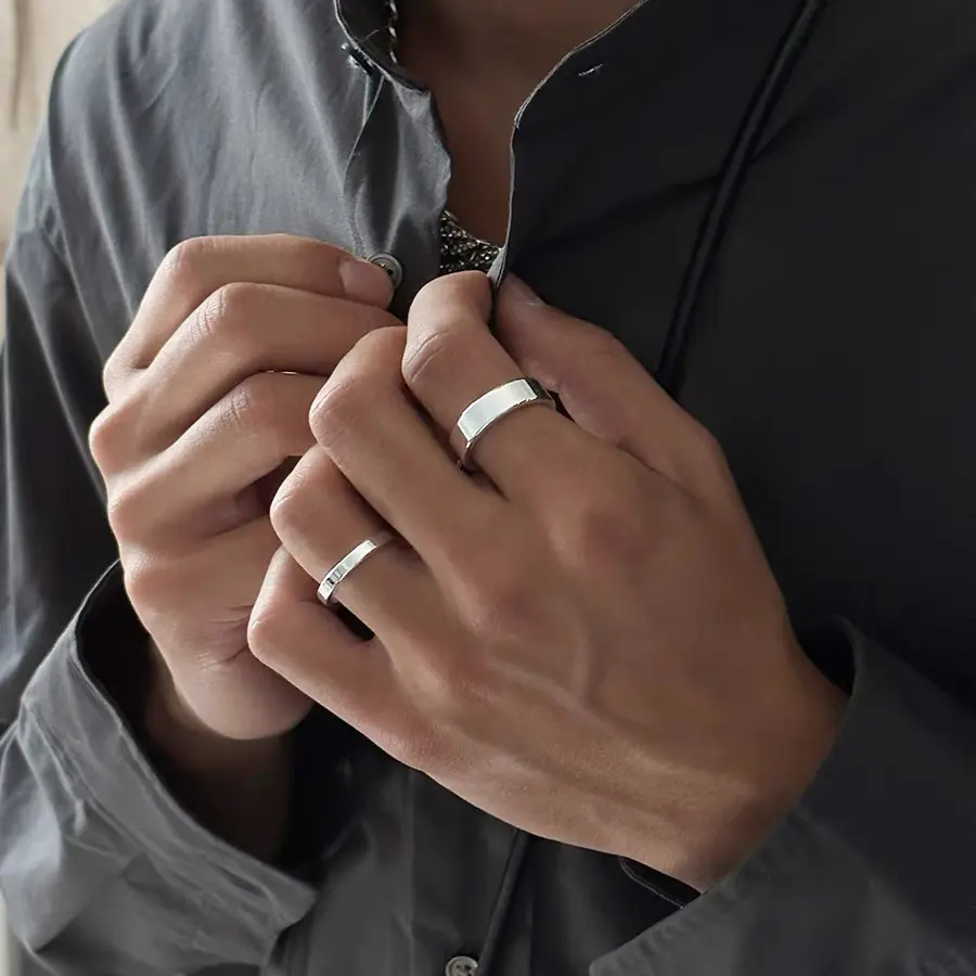 Titanium Steel Non-fading Ring Trend Ins Sterling Silver Color Light Surface Simple Couple Ring Male Single Ring