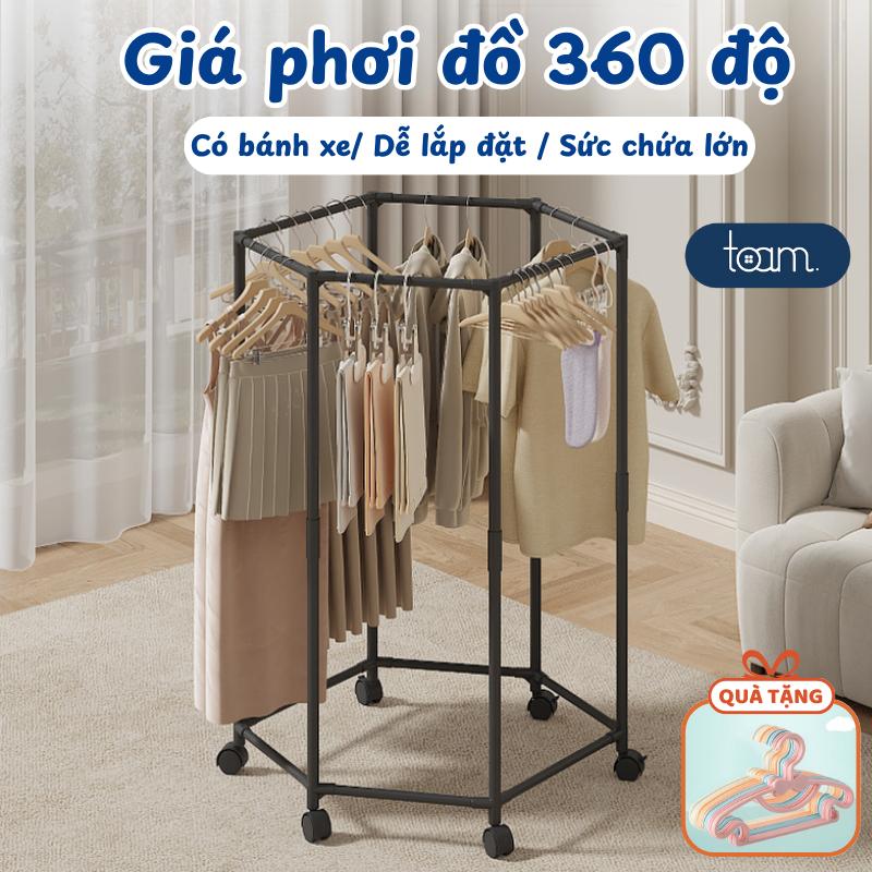  Giá Phơi Đồ Đa Năng TOAM Xoay 360 Độ Có Bánh Xe Di Chuyển Cây Treo Quần Áo Phòng Ngủ Ban Công 