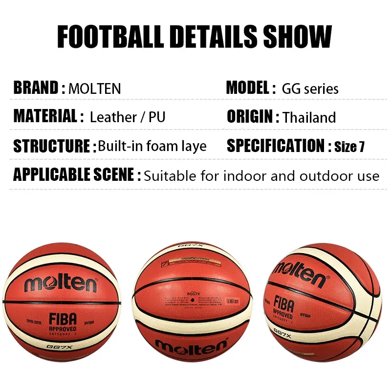 Bóng Bóng Rổ, Moltens, GG7X, Bóng Rổ Trong Nhà / Ngoài Trời, Da PU, Cỡ 7, Được Ủy Quyền Chính Thức FIBA, Thích Hợp Cho Các Trận Đấu 1