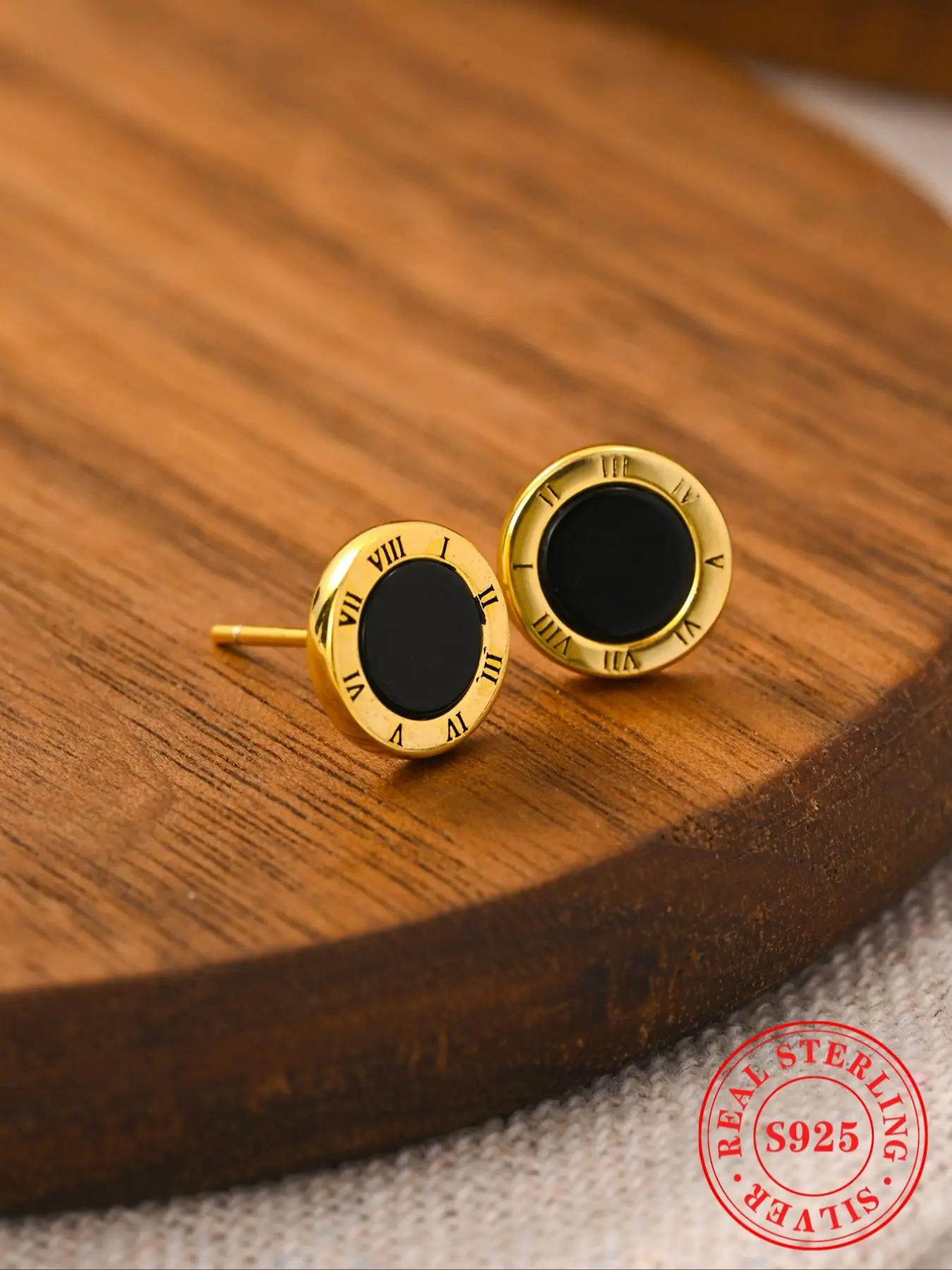 925 Sterling Silver Vintage Roman Numerals Design Agate Decor Stud Earrings, Fashionable Earrings for Women & Men, Trendy All-match & Exquisite Jewelry for Birthday Gift