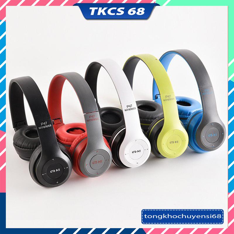 Tai Nghe Chụp Tai Bluetooth P47 Tai Không Dây Có Mic Có Thẻ Nhớ Âm Bass Chất Nghe Nhạc Hay