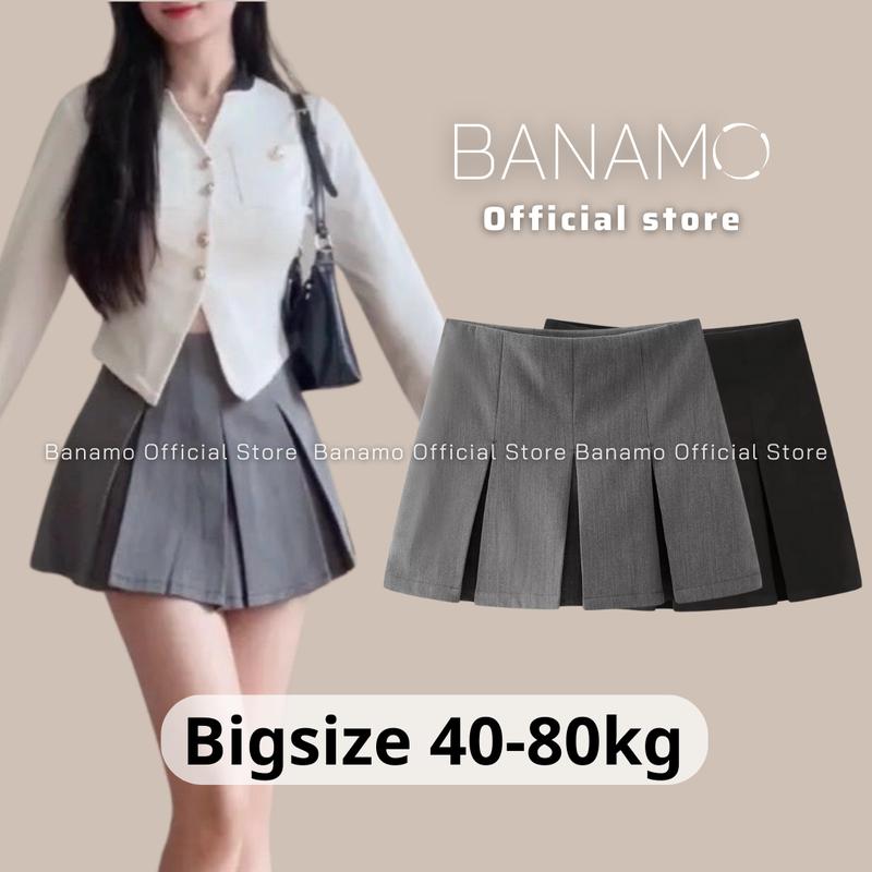 Chân váy nữ BIGSIZE Banamo Fashion chân váy ngắn xếp ly to 5913 Women Màu Xám