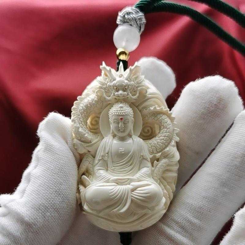 Mặt Dây Chuyền Vairocana Chạm Khắc Thủ Công Màu Ngà Mammoth, Thiết Kế Nguyên Bản, Tám Vị Thánh Bảo Trợ, Thích Hợp Làm Quà Tặng Nam Và Nữ, Thương Hiệu Voi 4