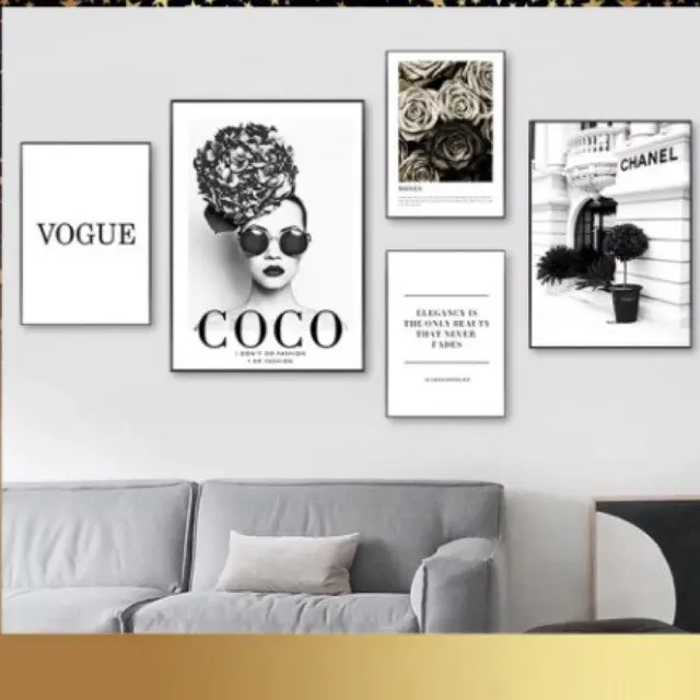 Tranh treo tường bộ 5 thời trang đen trắng hiện đại Decor Phòng Decor Tường