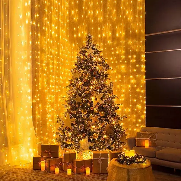 Rèm Đèn Ngoài Trời Icicle, 3Mx3M, 300LED, Dây Đèn Lãng Mạn Để Trang Trí Đám Cưới Và Giáng Sinh, Với Điều Khiển Từ Xa 13 Phím, Nguồn Điện USB 6