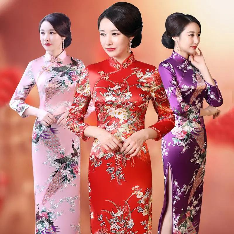 Sườn Xám, Dành Cho Phụ nữ, Mùa Hè, Cải Tiến, Dài Trung Bình, Trung Người Già Và Cao Tuổi, Cỡ Lớn, Bó Sát, Phong Cách Trung Quốc,váy Mẹ, Dress, Women aokieu nữ váy lụa váy corset váyxô vintage váy dolly váygile nữ, Khuy