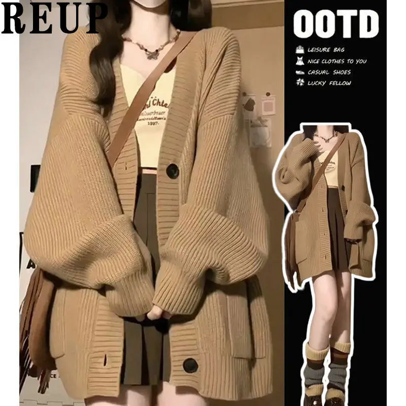 Áo Khoác Len Cardigan, Dành Cho Nữ, Đầu Thu, Phong Cách Lười Biếng, Dáng Rộng Vừa Vặn, Cao Cấp, Thích Hợp Cho Mùa Xuân Và Mùa Thu, Hàng Mới Về 2024, Phổ Biến Vào Mùa Thu Và Mùa Đông Women Top