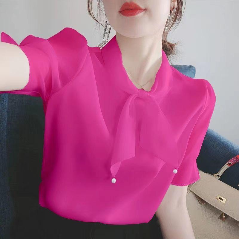 Áo Voan Ngắn Tay, Hàng Mới Về Mùa Hè 2023 Của Phụ Nữ, Thiết Kế Nơ Thanh Lịch, Thích Hợp Cho Công Sở Và Thời Trang, Áo Sơ Mi Ol, Áo Thời Trang 2