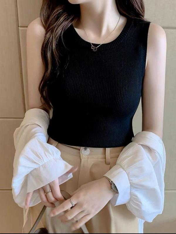 Product Introduction of Sleeveless Camisole Women's Underwear Crew Neck Knitted Sweater Shirt Tops Outerwear 4
