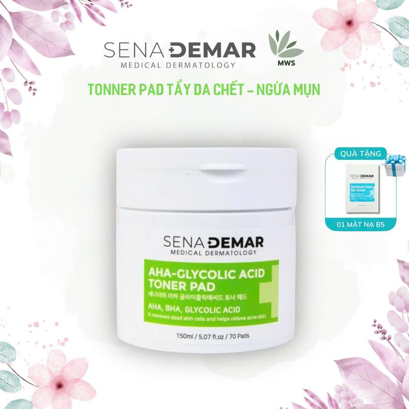Senademar - Toner pad AHA-GLYCOLIC ACID, Tẩy da chết, 70 miếng [Tặng 1 Nạ] Skincare 0