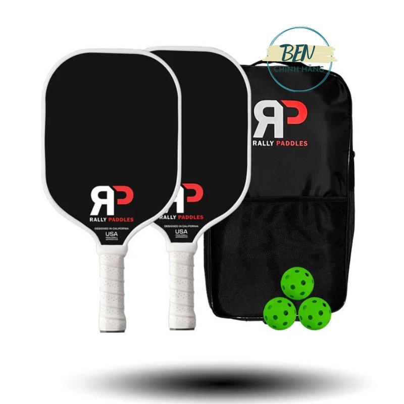 Rally Paddles - Bộ vợt sợi thủy tinh bán Carbon cao cấp chính hãng tiêu chuẩn thi đấu USAPA kèm túi và 4 bóng - bản 14 mm sợi Carbon lõi tổ ong cao cấp Sport vợt  pickleball